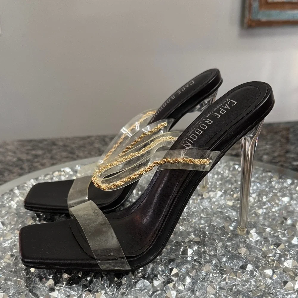 Cape Robbin Corine black gold and clear Heels EUC 7.5